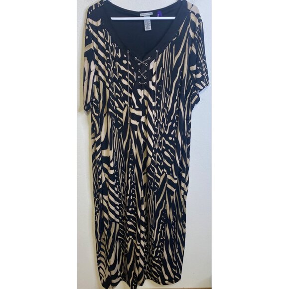 CATHERINES Petite Plus 3XWP Chain Lace Up Long Maxi Dress Short Sleeve Stretch - Picture 1 of 5